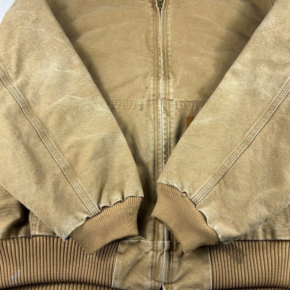 VTG Carhartt Full Zip Hooded Jacket Extra Extra Large Tan Thrashed Work Wear - Picture 7 of 16